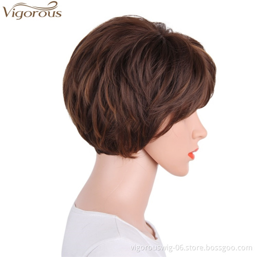 Vigorous Short Pixie Cut Hair Synthetic Wigs for Women Heat Resistant Hairpieces Daily Fashion Wigs for European American Women